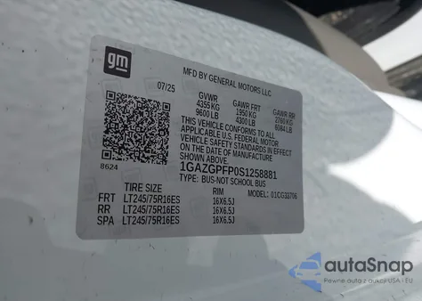 2025 Chevrolet Express Passenger Rwd 3500 Extended Wheelbase Lt из США, поврежденный, VIN 1GAZGPFP0S1258881